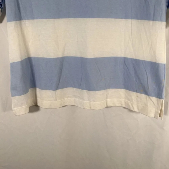 Tommy Hilfiger Blouse Women's Large White Blue Striped 1/2 Button Short Sleeve - Picture 8 of 12